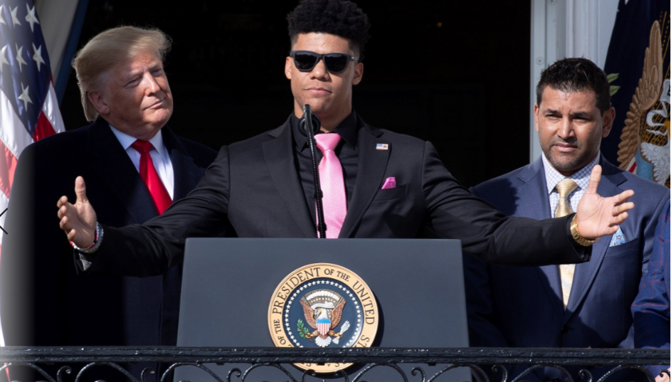 Dominican rookie Juan Soto speaks at the White House