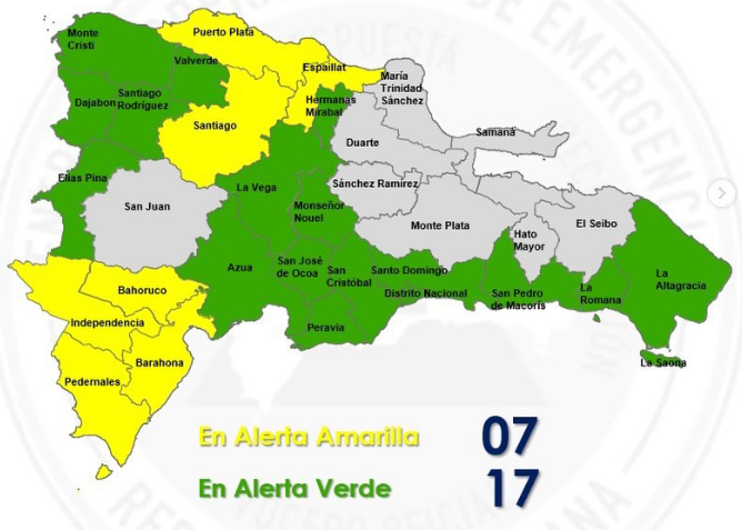 COE places seven Dominican provinces on yellow alert amid heavy rains